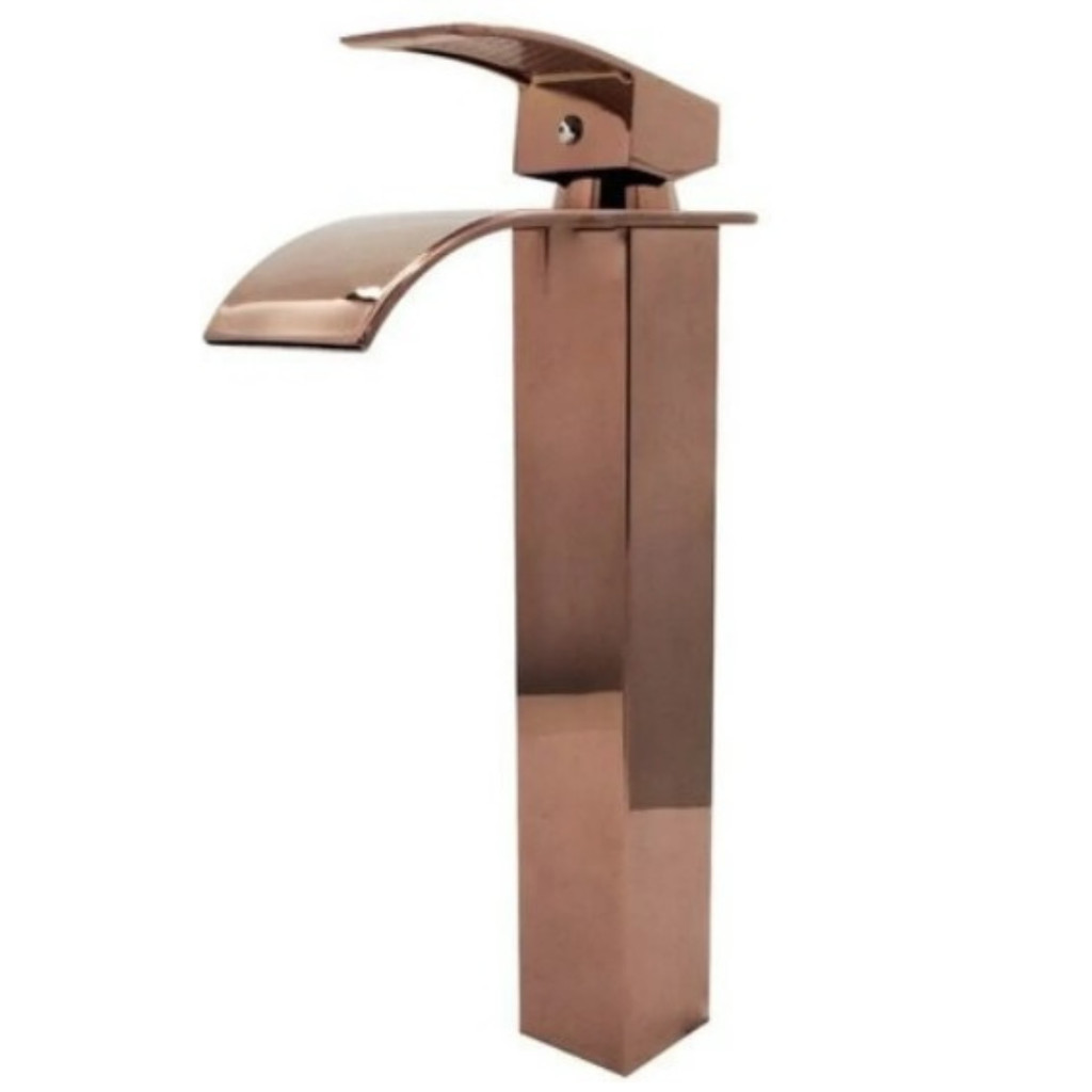 Torneira Cascata Alta com Misturador Monocomando Rose Gold de Bancada