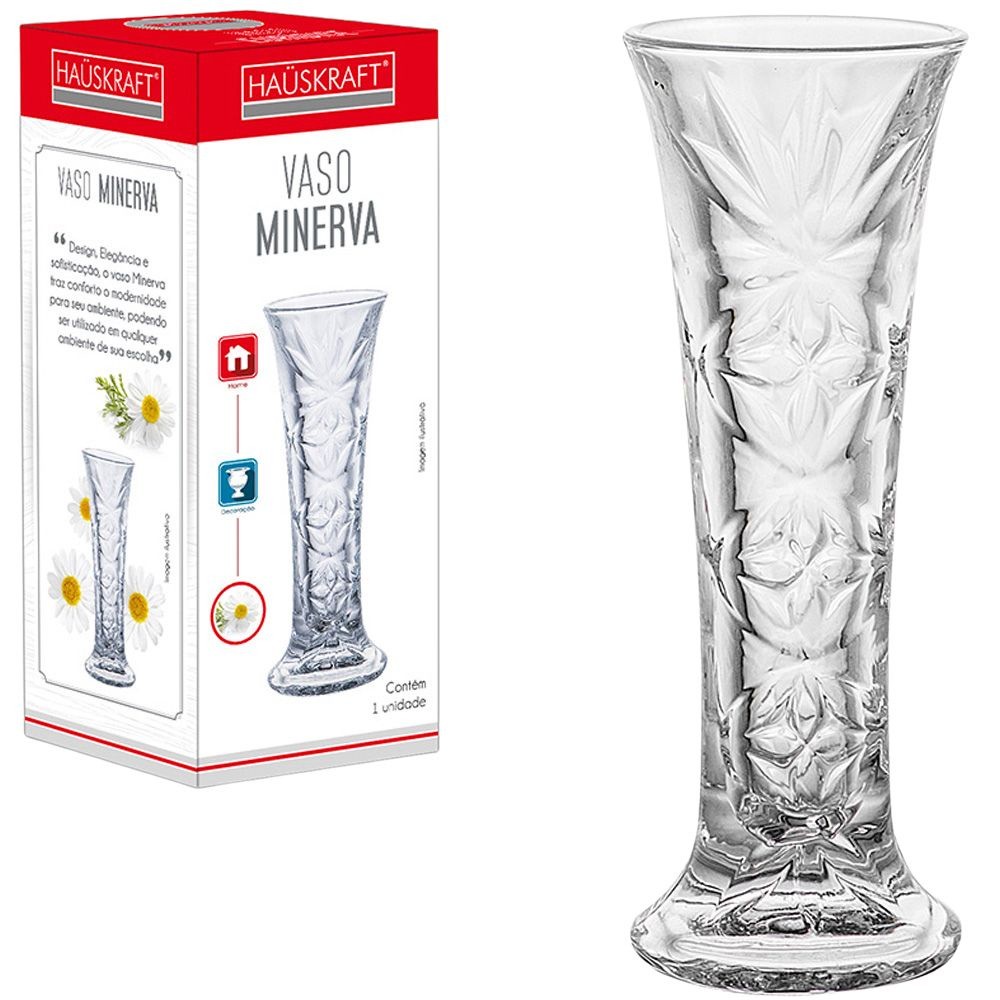 Vaso De Vidro para flores Minerva Transparente Decorado Pequeno