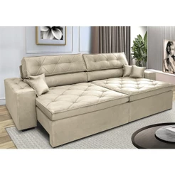 Sofá Retrátil e Reclinável 2,32m com Molas Cama inBox Estilo Suede Velusoft Bege