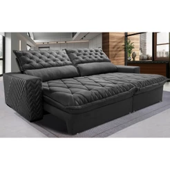 Sofá Retrátil e Reclinável 2,95m Molas Ensacadas Cama inBox Spazus com Bordado 3D Velusoft Cinza