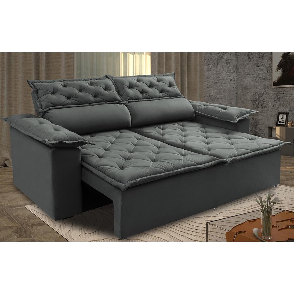 Sofá 3 Lugares Retrátil e Reclinável Cama inBox Compact 1,80m Velusoft Cinza em Oferta na Shopee