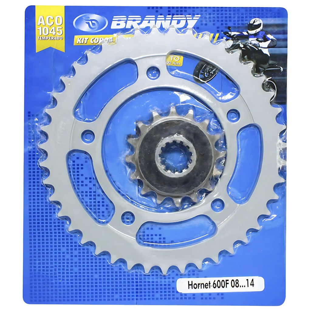 Kit Coroa Pinhão Hornet 600 Cb 2004 a 2019 43Dentes 16Dentes Aço 1045 Uso Corrente 525x118 Brandy