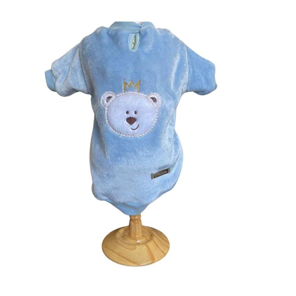 Casaco para cachorro e gato Urso Rei em microfibra "Mantinha" azul