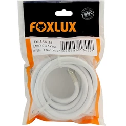 Cabo Coaxial RG59 67% 3 Metros Foxlux Branco para TV Antena e CFTV Transmissão Estável de Sinal