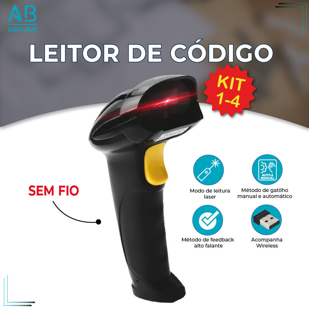 Leitor De Código De Barras Scanner Laser Sem Fio Wireless Leitura 1D com carregador USB em Oferta na Shopee