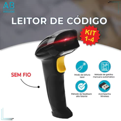 Leitor De Código De Barras Scanner Laser Sem Fio Wireless Leitura 1D com carregador USB