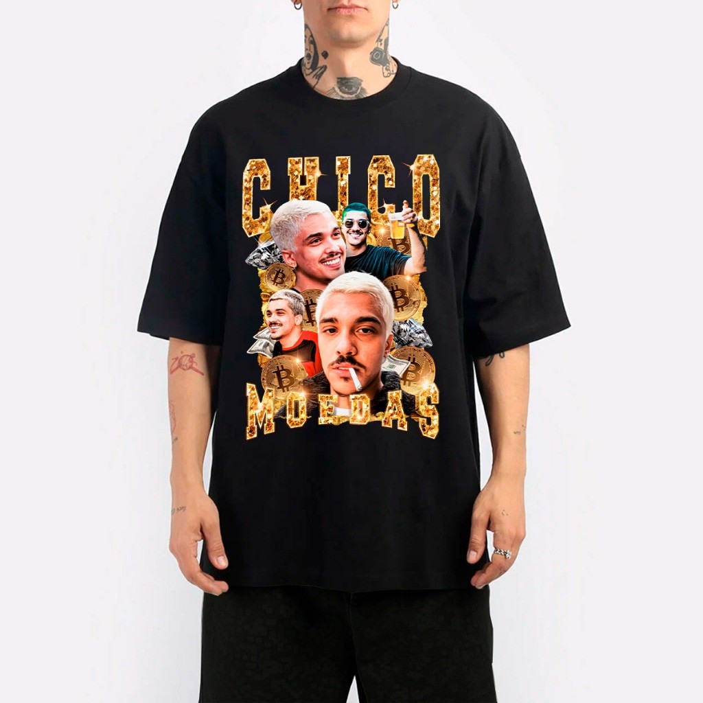 Camiseta Oversized Streetwear Chico Moedas Masculina Feminina Estampada Lançamento