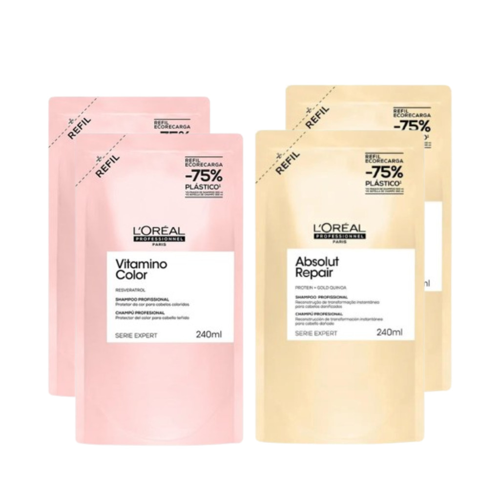 Kit 2 Refis Shampoo Vitamino Color 240ml + 2 Refis Shampoo Absolut Repair 240ml
