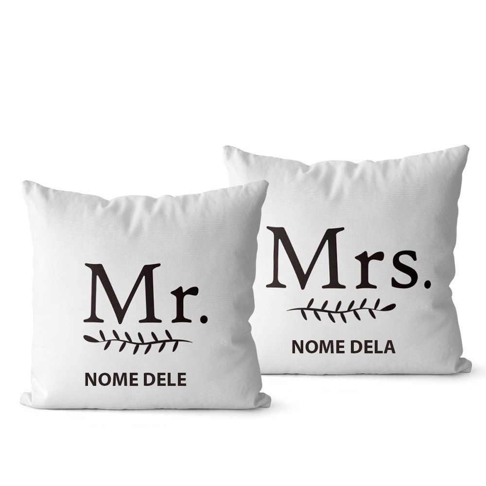 Kit 2 Capas De Almofadas Personalizadas Casal Mr e Mrs - Nomes do Casal