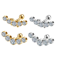 Piercing Minibarbell Aço Cirúrgico 5 Pedras Strass | Helix, Flat, Conch, Tragus, Lóbulo e Outros Helix Piercing Umbigo Tragus Aço Cirúrgico