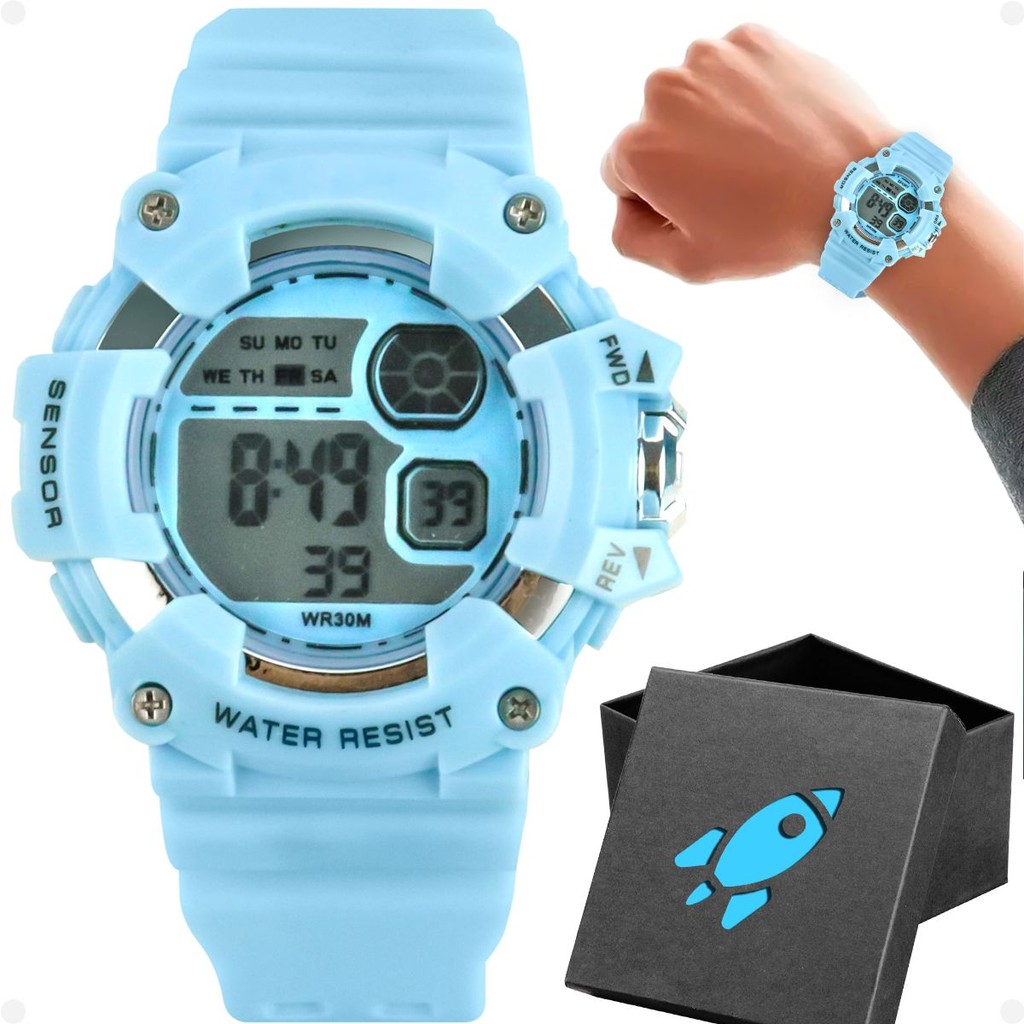 Relogio Digital Infantil Menino Silicone Criança Menino + Caixa adolescente data azul bebe criança