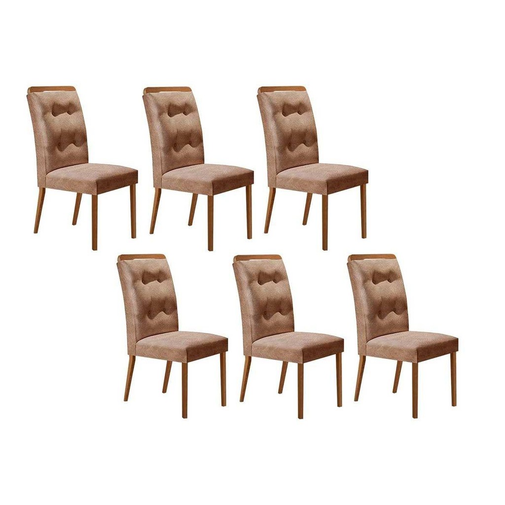 Cadeira Sala de Jantar Imperatriz Madeira Kit 6 Un Capuccino - Veludo Capuccino - Rufato em Oferta na Shopee