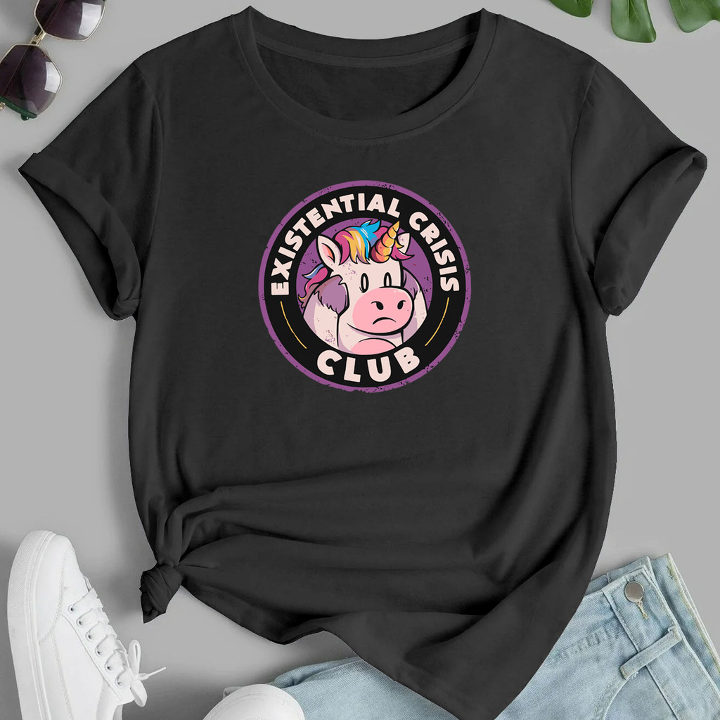 Camiseta Feminina Crise de Identidade - Existencial Crisis Club - Unicornio - 100% Algodão