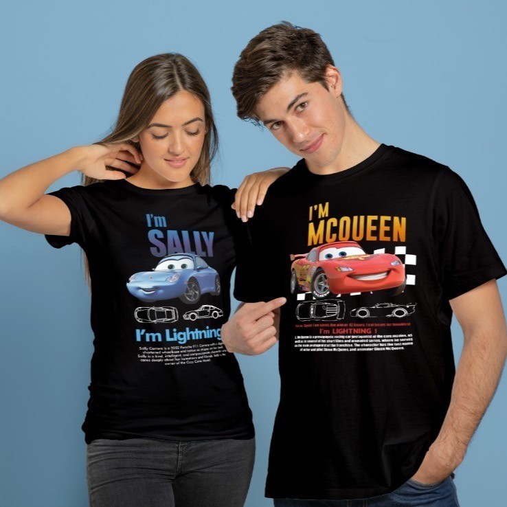 Camisa Camiseta de Casal relâmpago mcqueen e Sally Unissex 100% Algodao ( valor unitário) novidade no mercado-frente - Algodão ENVIO IMEDIATO