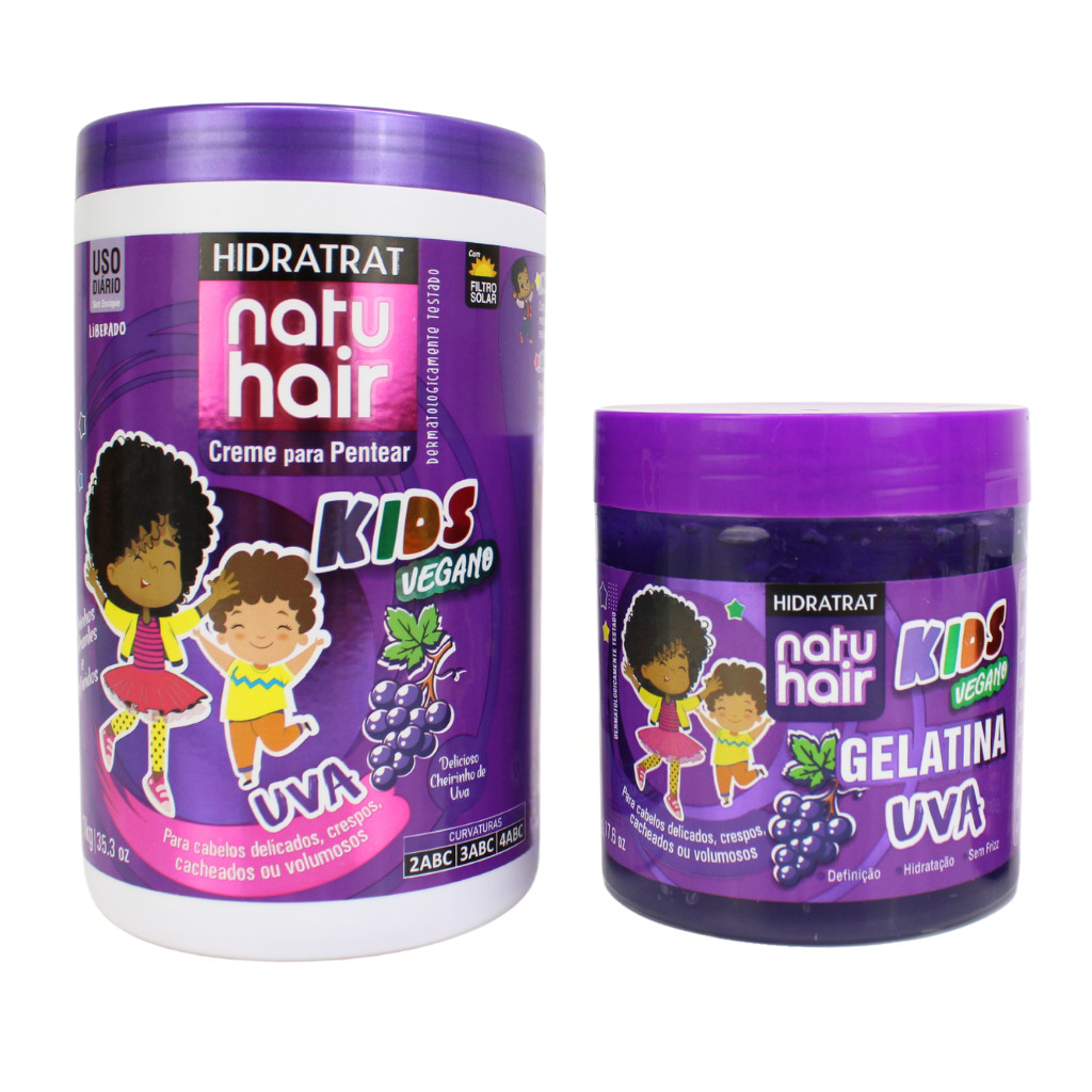 Kit Creme de Pentear Uva + Gelatina de Uva Natuhair 500g Antifrizz Modelador de cachos Def...