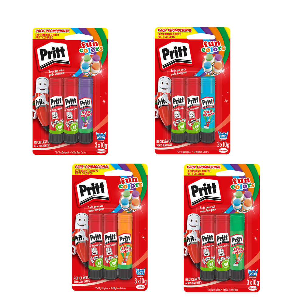 Cola bastão Pritt 10g blister com 3 unidades Henkel - Stationery