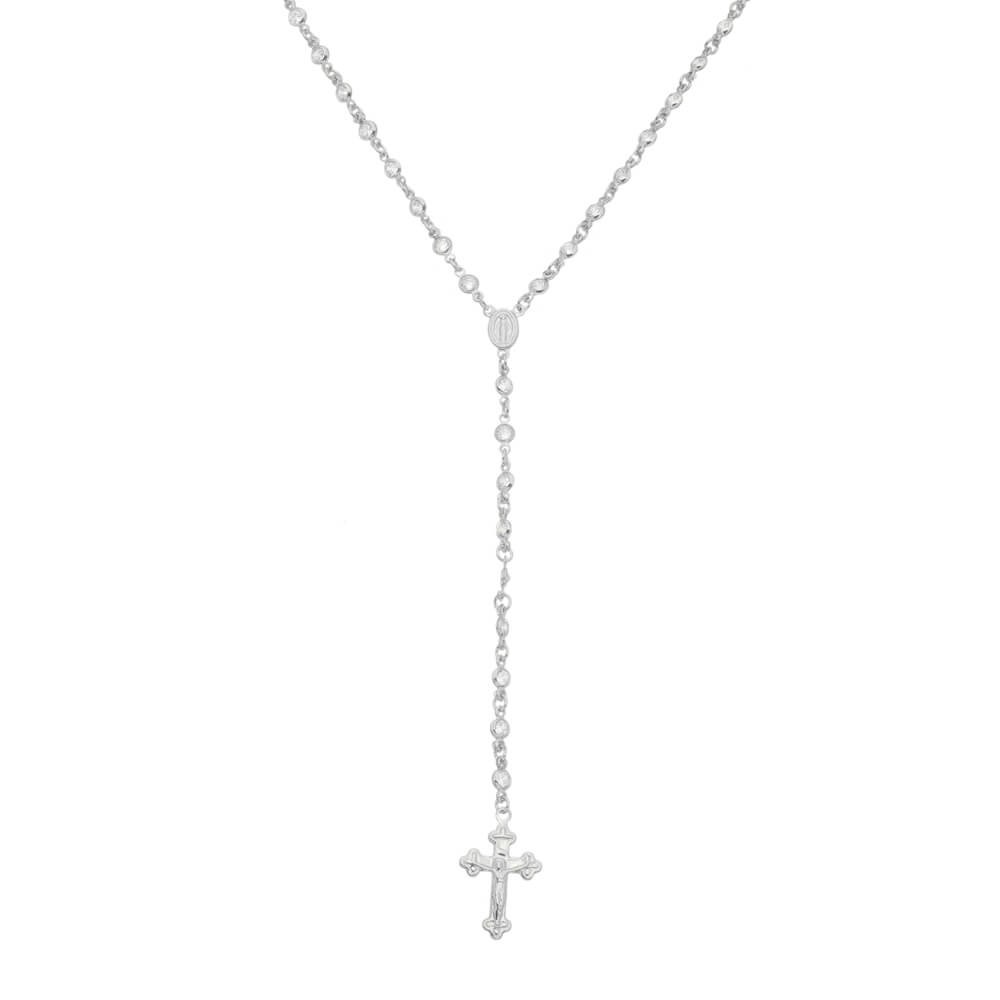 COLAR TERÇO GRACE ZIRCÔNIA FOLHEADO EM RÓDIO BRANCO PIUKA
