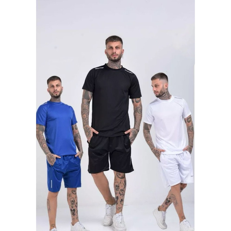 Conjunto Bermuda Camiseta Dry Fit Academia Masculina Feminina Fitness Treino Esportivo