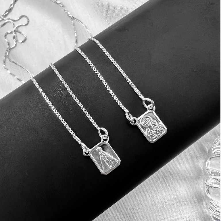 Escapulário Masculino Nossa Senhora Aparecida Banhado a prata 925 em Oferta na Shopee