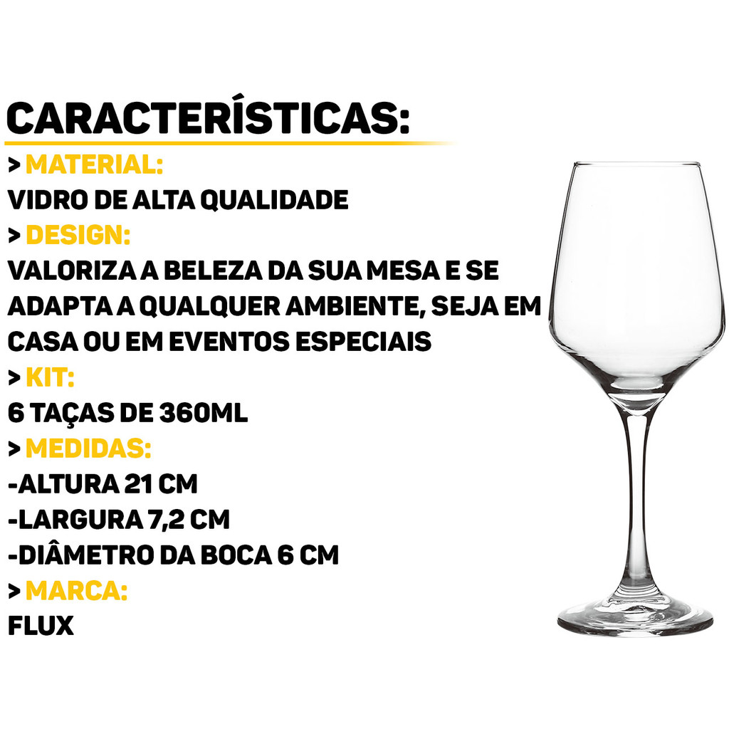 Conjunto De Taças Em Vidro Transparente Para Vinho 6 Unidades Capacidade De 360ml Flux · foto 2