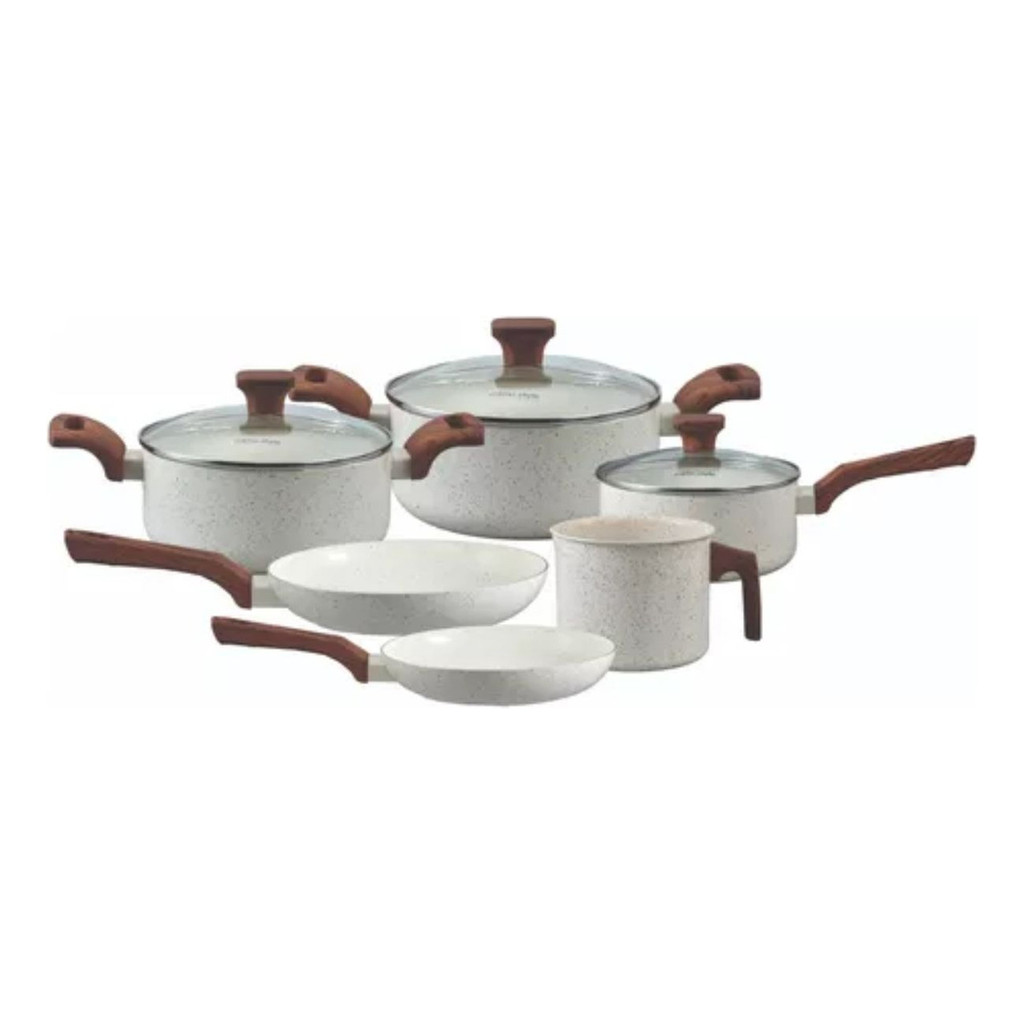 Jogo de Panelas de Indução 6 Peças Revestimento Ceramico Pratic Cook Marmol