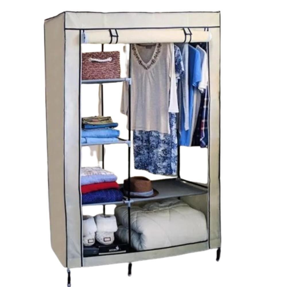 GUARDA ROUPA DUPLO CABIDEIRO ARARA ROUPAS SAPATEIRA PRATELEIRAS ARMARIO COMPACTO ORGANIZADOR BEGE