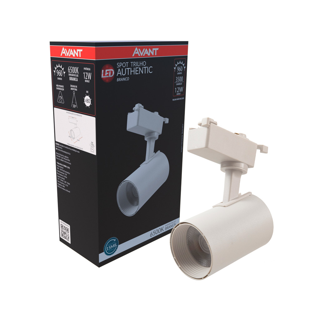 Spot Led Para Trilho Authentic T1 12w 6500k Branco Frio 110v/220v Bivolt IP20 Branco Cod: 251801375 Avant