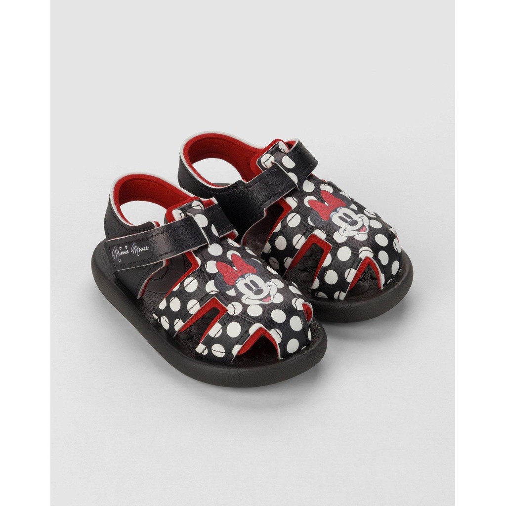 Detalhes do Sandália Infantil Menina Grendene Minnie 23157 Preto Vermelho