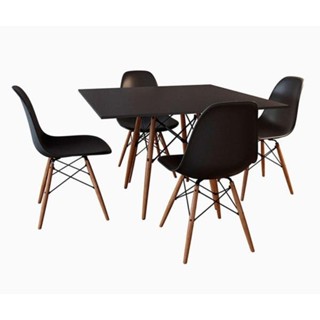 Conjunto de Mesa de Jantar Eames Eiffel Quadrada 90cm Tampo de Madeira Preto com 4 Cadeiras Pretas em Oferta na Shopee