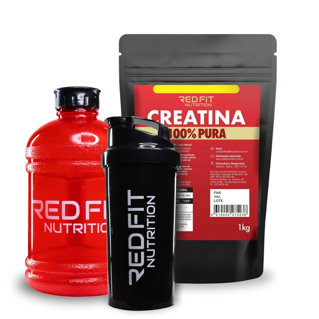 Creatina Monohidratada 150g 250g 500g 1Kg Shaker Black 600ml Gallon Red 1,8L - 100% Pura Importada - Red Fit Nutrition