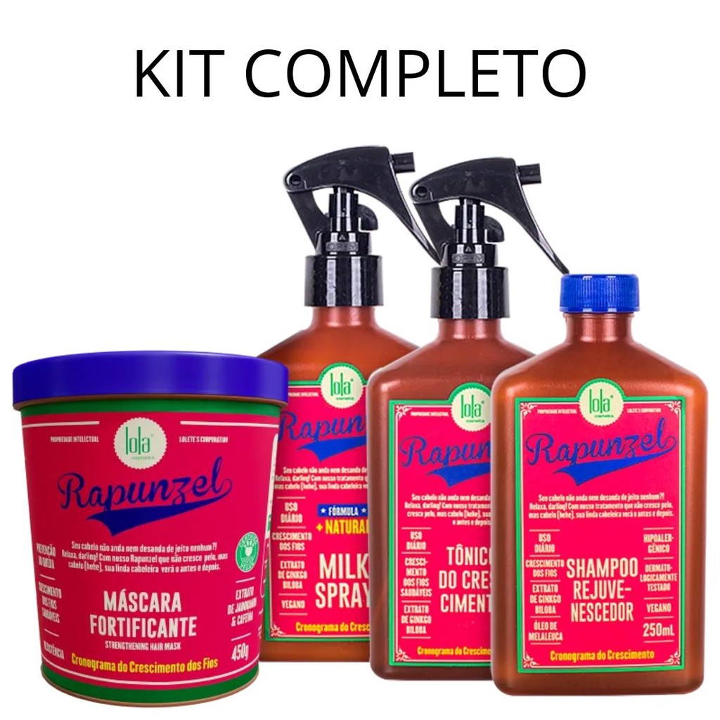 Kit Lola Rapunzel Linha de Crescimento - 4 Itens Shampoo + Máscara + Tonico + Milk