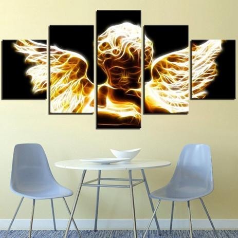 Quadro Decorativo Mosaico 5 Peças  anjos religiosos anjos   Mdf Alta Qualidade