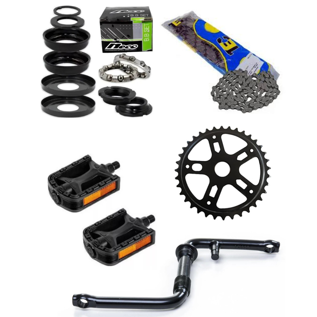 KIT PEDIVELA 140MM + ENGRENAGEM 36D + CORRENTE GROSSA + PEDAL BICOLOR PRETO + MOVIMENTO 45MM ESFERA