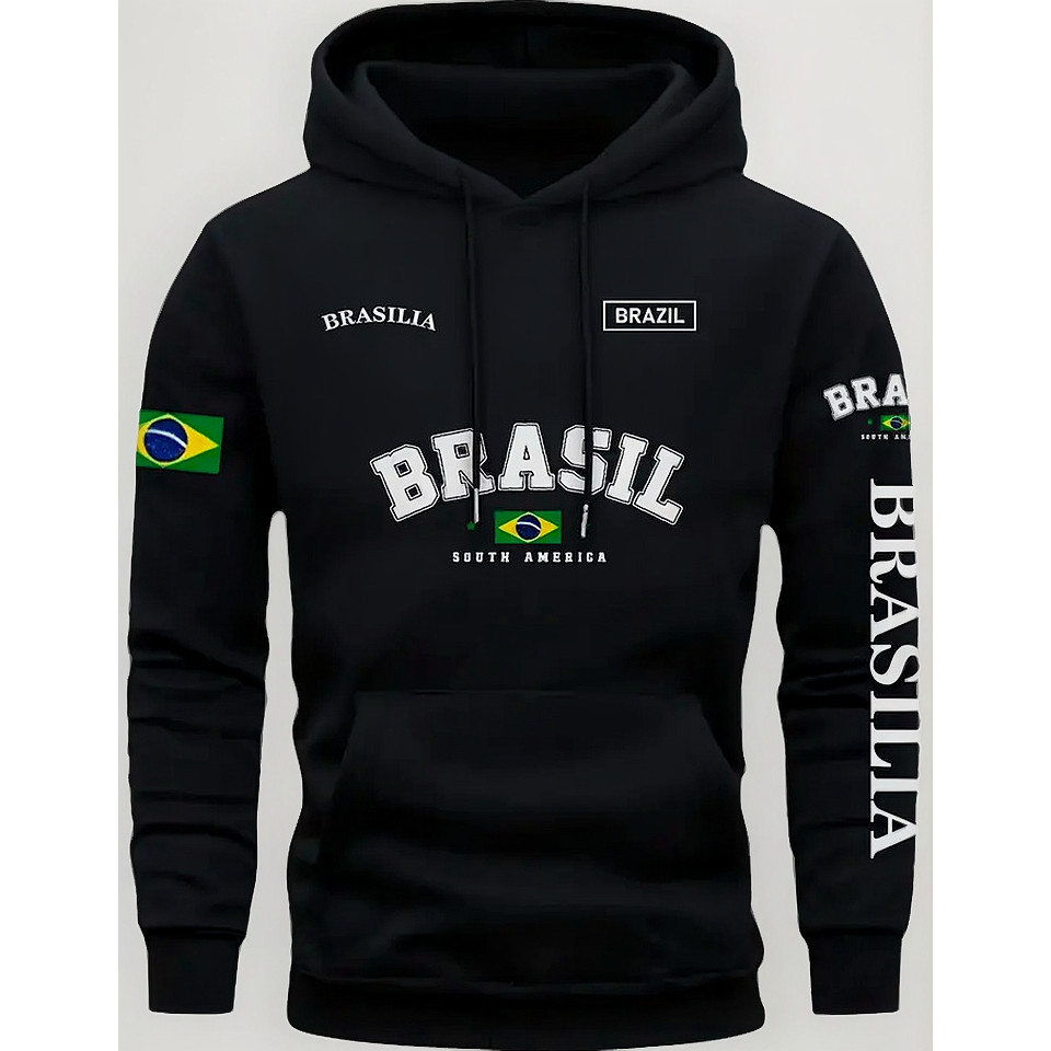 Blusa De Frio Moletom Unissex Streetwear Brasil Bandeira Algodão Moda Exclusiva