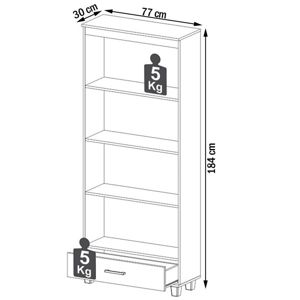 Detalhes do Estante para Livros 1 Gaveta 3 Prateleiras 100% Mdf Freijó C57 - Pradel