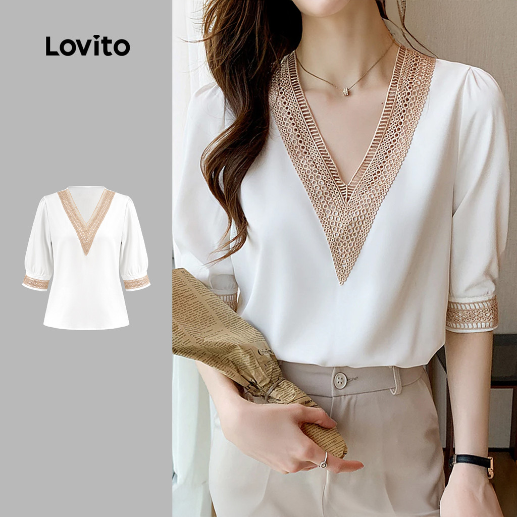 Lovito Blusa elegante de trança lisa para mulheres LBL23827 - Women Clothes