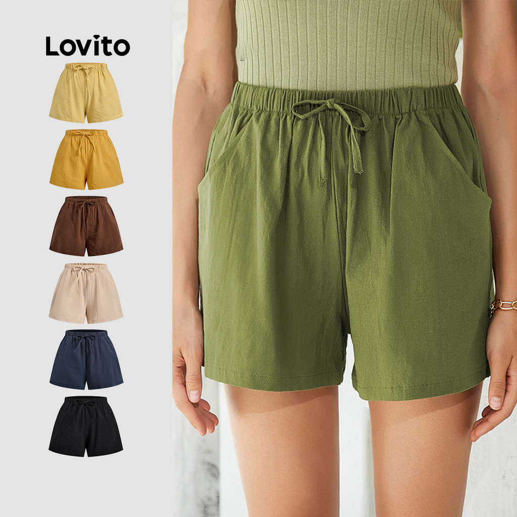Lovito Shorts Casuais Com Gravata Na Frente E Cintura Shorts De Verão Para Mulheres L02062 em Oferta na Shopee