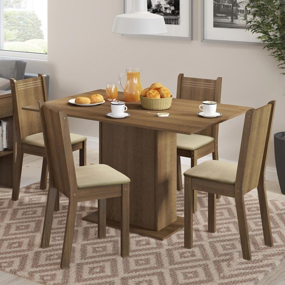 Kit Lexy Rustic Mesa com Tampo Madeira 4 Cadeiras Madesa
