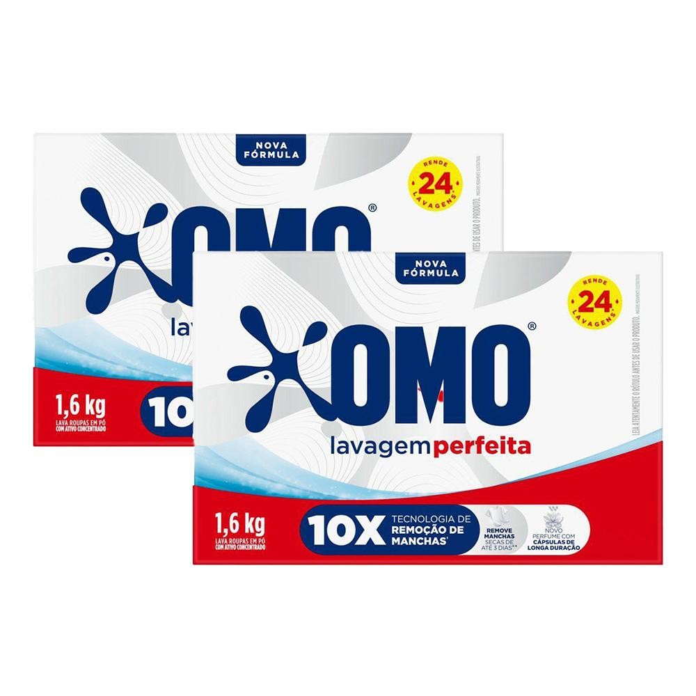Kit 2 Lava-Roupas em Pó Omo Lavagem Perfeita 1,6kg em Oferta na Shopee