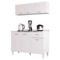 Balcão De Pia E Armário Aéreo 120 Cm Branco Brilho - Poquema