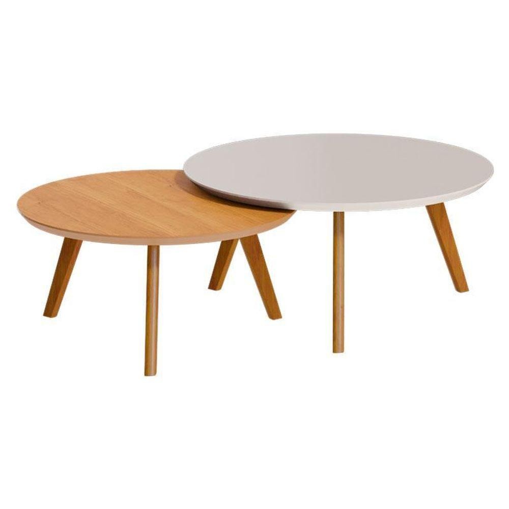 Kit Mesa De Centro Classic Redonda Off White Nature - Imcal em Oferta na Shopee