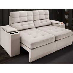 Sofá com Porta Copos e Carregador USB Eureka 1,70m Assento Retrátil e Reclinável Velosuede - NETSOFAS