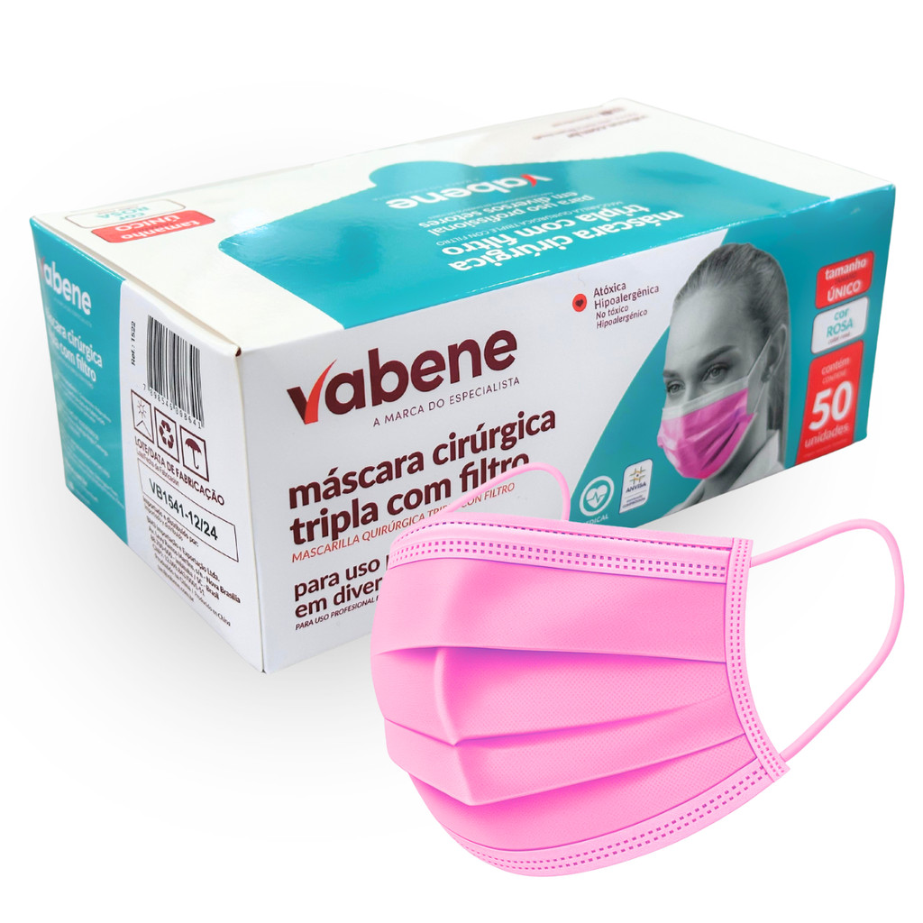 Máscara Descartável Rosa Tripla com Elástico Caixa c/50 - Premium em Oferta na Shopee