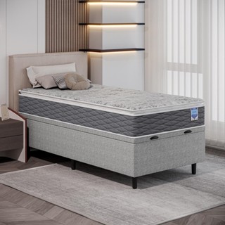 Cama Box Baú Solteiro Molas Ensacadas e Espuma D26 com Pillow Top 88x188x67 Cinza Umaflex em Oferta na Shopee