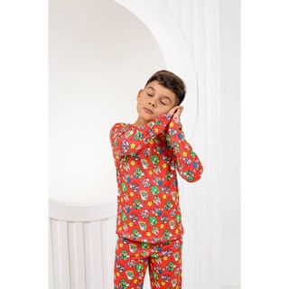 Pijama Kids Calça Manga Longa Personagens Mario Red em Oferta na Shopee
