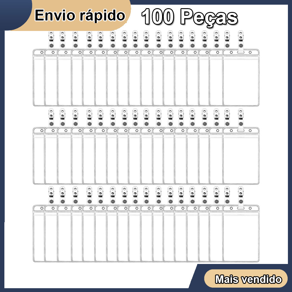 Crachá Transparente Vertical Com 100 Unidades 11.5×6.5cm Com Presilha em Oferta na Shopee