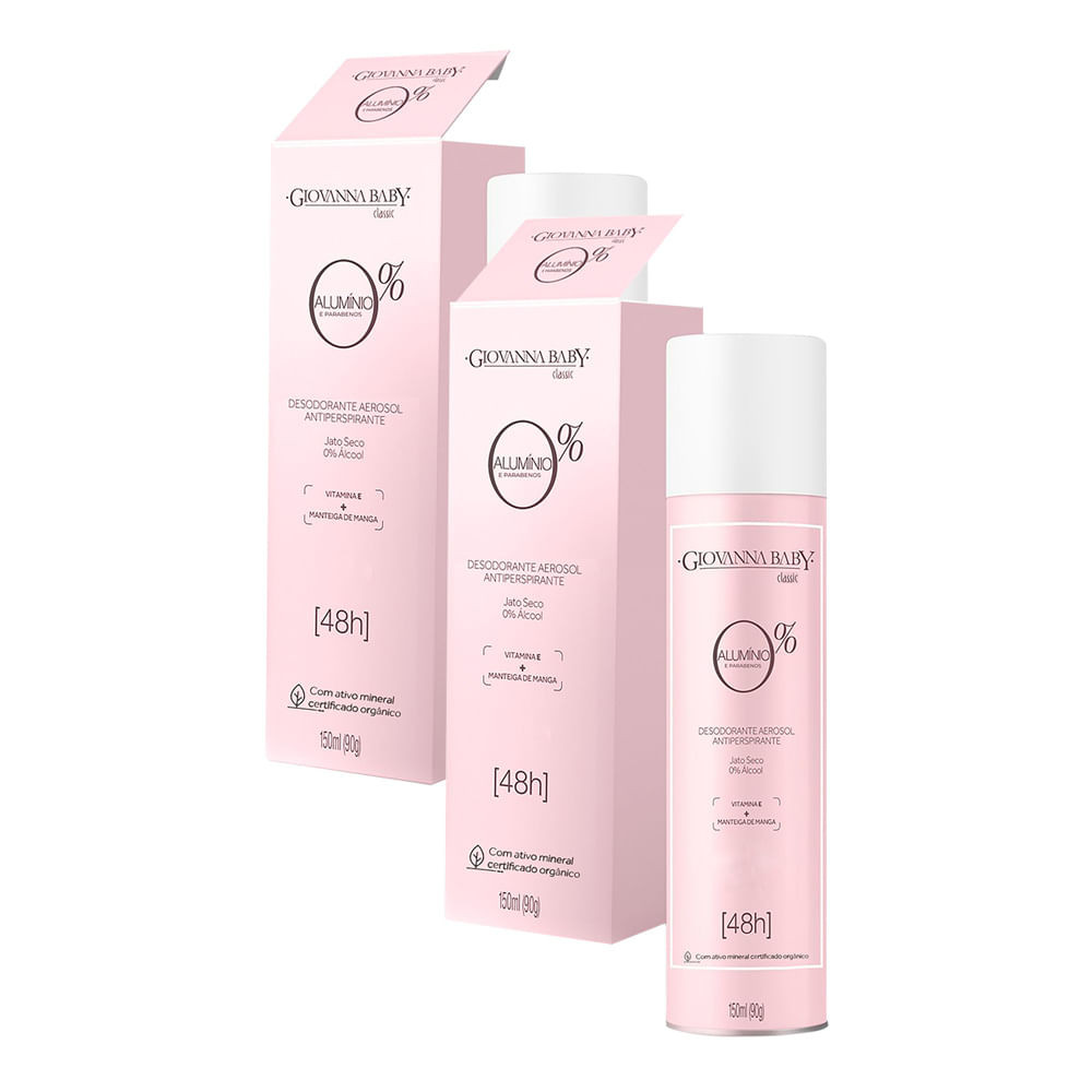 Kit 2 Desodorante Giovanna Baby Classic Aerossol 0% Alumínio Antiperspirante 48h 150ml - Beauty