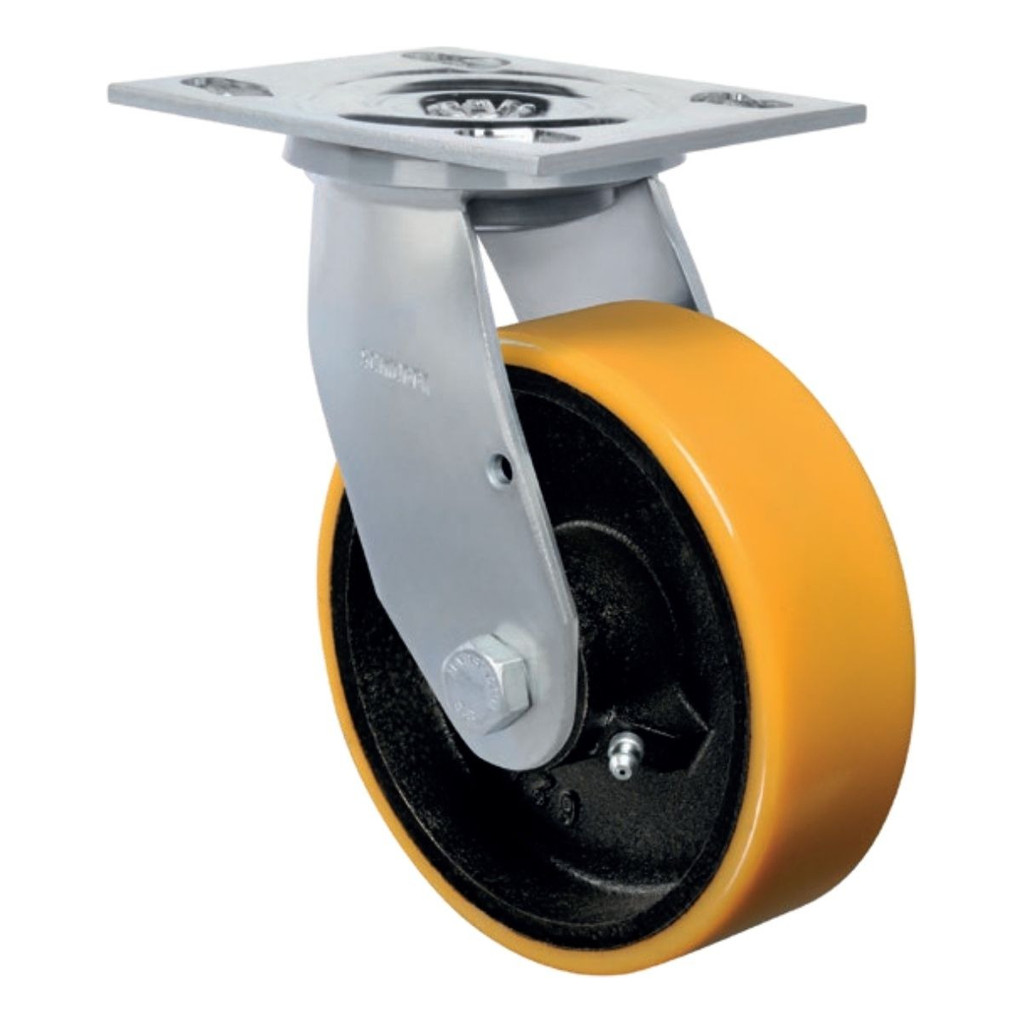 Rodízio Fixo PU 125mm Schioppa Até 600kg FS52-PE - Rodinha Reforçada Para Cargas Pesadas Industrial Alta Performance