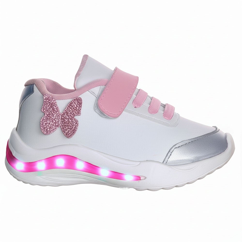 Tenis calçado com luz de led que pisca meninas infantil borboletas glitter