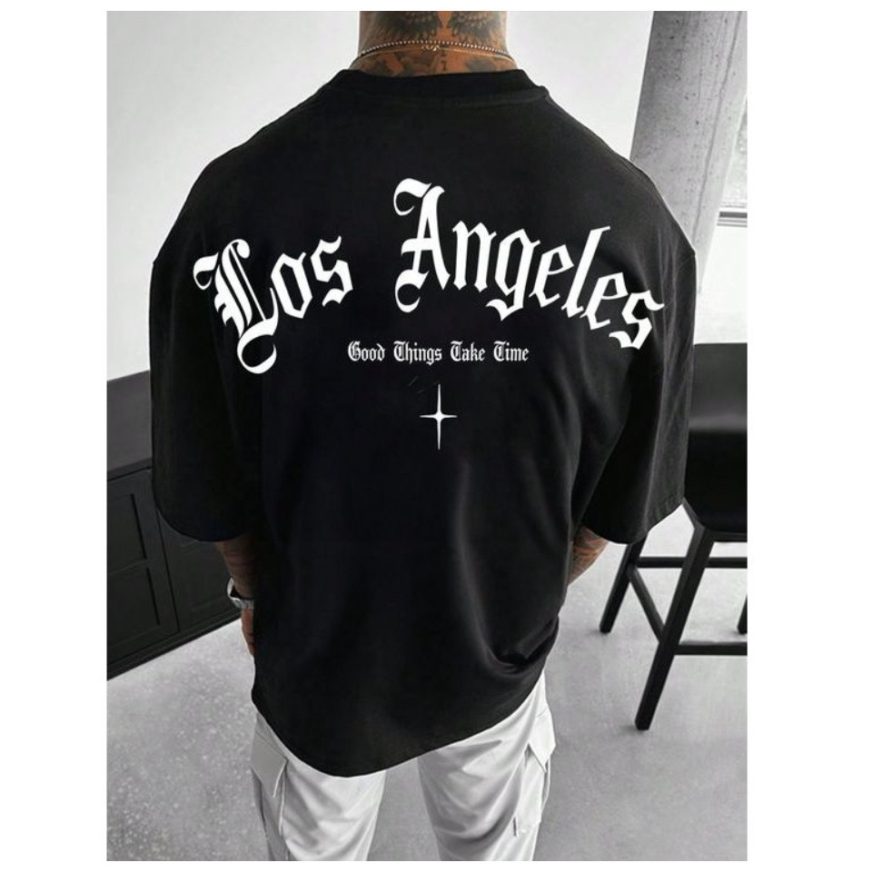 Camiseta Premium em Algodão Puro Camiseta Oversized Larga Academia Maromba Fitness Los Angeles Streetwear Algodão